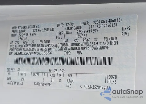 2021 Lincoln Corsair Reserve from USA, damaged, VIN 5LMCJ2C94MUL05654